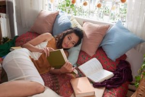 student studying in dorm room