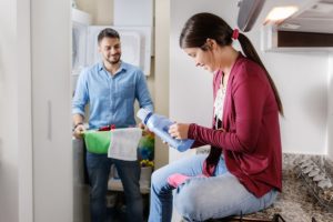 young couple inside apartment